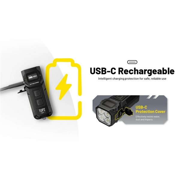 Linterna LED de mano recargable TUP2 Black 1200lm, 3 temperaturas de color, pantalla OLED, IP54