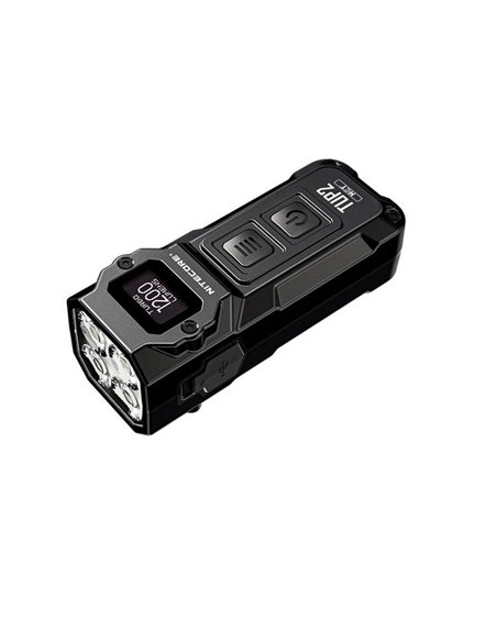 Lanterna LED portátil recarregável TUP2 preta de 1200lm, 3 temperaturas de cor, display OLED, IP54