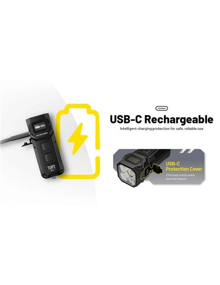 Linterna LED TUP2 Blue 1200lm, recargable USB-C, 3 temperaturas de color, IP54