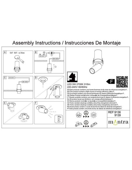 Foco orientable empotrable LED 5W GARDA MINI, estilo moderno blanco, 36º, 2700K/3000K/4000K