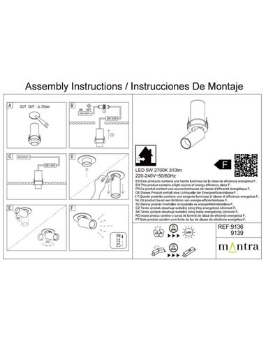 Holofote LED embutido 5W, moderno, 36°, preto, 2700K/3000K