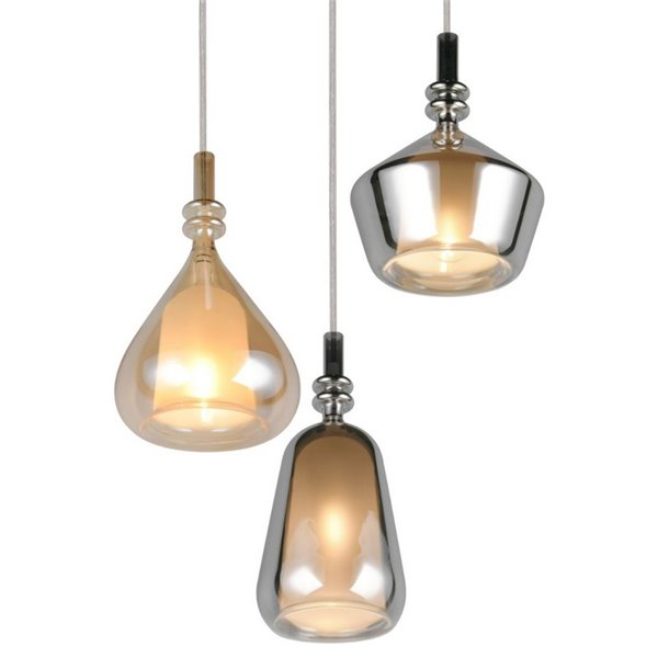 Luminária de teto com 3 cúpulas de vidro, lâmpadas ALDEA excluindo 3x E14 máx. 10W IP20