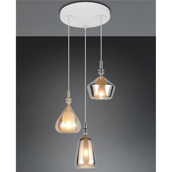 Luminária de teto com 3 cúpulas de vidro, lâmpadas ALDEA excluindo 3x E14 máx. 10W IP20