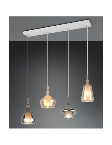 Luminária pendente ALDEA com 4 cúpulas de vidro fumê, lâmpadas não incluídas. 4x E14 máx. 10W, IP20