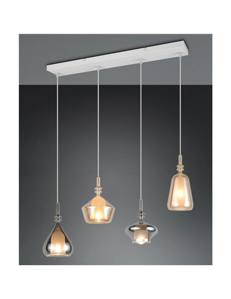 Lámpara colgante 4 pantallas de vidrio ahumado ALDEA bombillas excl. 4x E14 max. 10W IP20