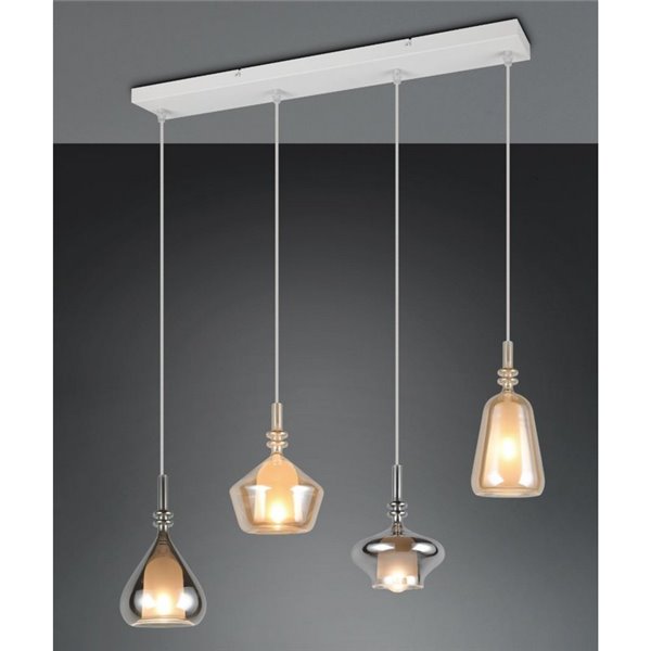 Luminária pendente ALDEA com 4 cúpulas de vidro fumê, lâmpadas não incluídas. 4x E14 máx. 10W, IP20