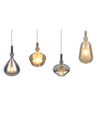 Luminária pendente ALDEA com 4 cúpulas de vidro fumê, lâmpadas não incluídas. 4x E14 máx. 10W, IP20