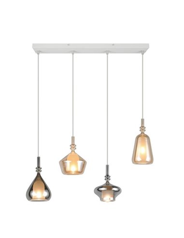 Luminária pendente ALDEA com 4 cúpulas de vidro fumê, lâmpadas não incluídas. 4x E14 máx. 10W, IP20