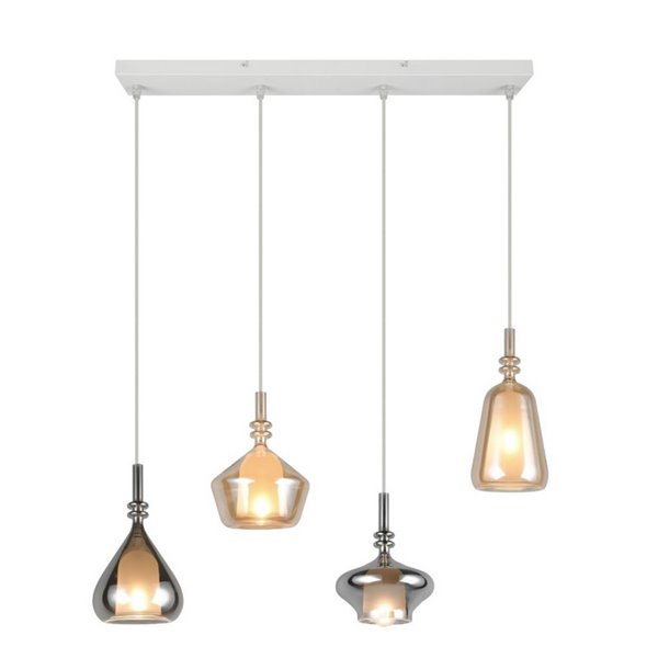 Suspension ALDEA avec 4 abat-jours en verre fumé, ampoules non fournies. 4x E14 max. 10W, IP20