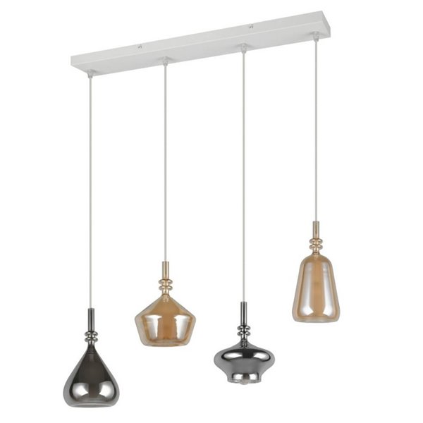 Suspension ALDEA avec 4 abat-jours en verre fumé, ampoules non fournies. 4x E14 max. 10W, IP20