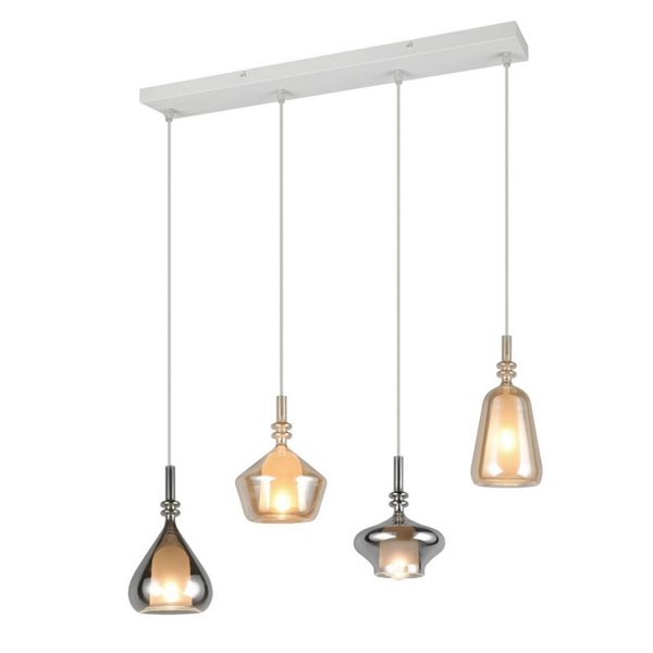 Lámpara colgante 4 pantallas de vidrio ahumado ALDEA bombillas excl. 4x E14 max. 10W IP20