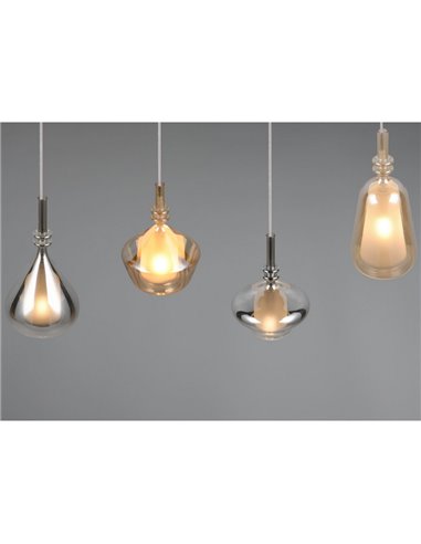 Lámpara colgante 4 pantallas de vidrio ahumado ALDEA bombillas excl. 4x E14 max. 10W IP20