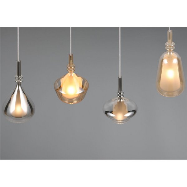 Luminária pendente ALDEA com 4 cúpulas de vidro fumê, lâmpadas não incluídas. 4x E14 máx. 10W, IP20