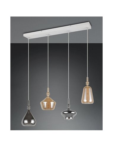 Luminária pendente ALDEA com 4 cúpulas de vidro fumê, lâmpadas não incluídas. 4x E14 máx. 10W, IP20