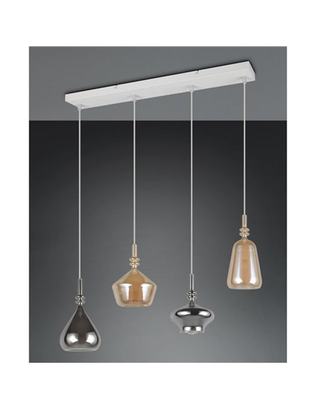 Luminária pendente ALDEA com 4 cúpulas de vidro fumê, lâmpadas não incluídas. 4x E14 máx. 10W, IP20