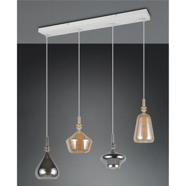 Luminária pendente ALDEA com 4 cúpulas de vidro fumê, lâmpadas não incluídas. 4x E14 máx. 10W, IP20