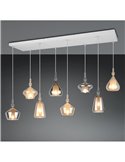 Lámpara de techo ALDEA 8 pantallas, diferentes alturas, vidrio ahumado, bombillas excl. 8x E14 max. 10W IP20