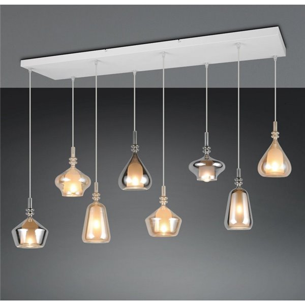 Plafonnier ALDEA avec 8 abat-jours, différentes hauteurs, verre fumé, ampoules non fournies: 8xE14 max. 10W IP20