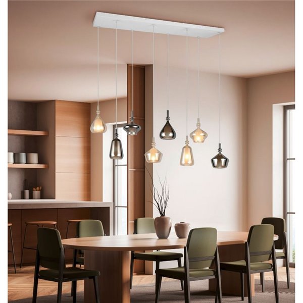 Luminária de teto ALDEA com 8 abajures, diferentes alturas, vidro fumê, lâmpadas excluindo 8x E14 máx. 10W IP20