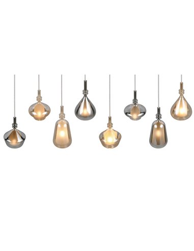 Plafonnier ALDEA avec 8 abat-jours, différentes hauteurs, verre fumé, ampoules non fournies: 8xE14 max. 10W IP20