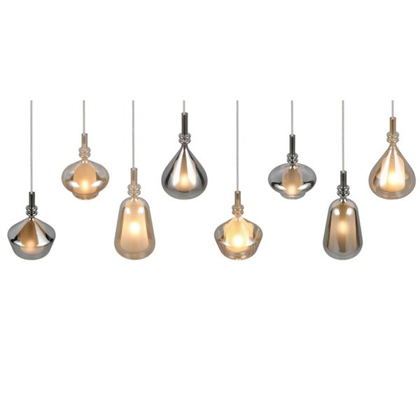 Luminária de teto ALDEA com 8 abajures, diferentes alturas, vidro fumê, lâmpadas excluindo 8x E14 máx. 10W IP20