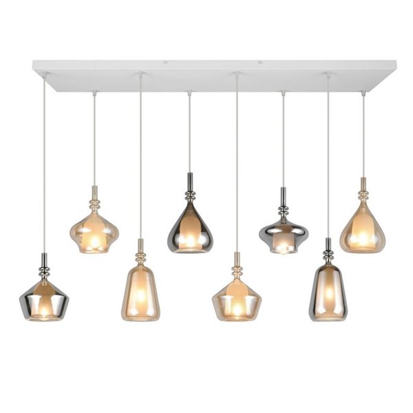 Luminária de teto ALDEA com 8 abajures, diferentes alturas, vidro fumê, lâmpadas excluindo 8x E14 máx. 10W IP20