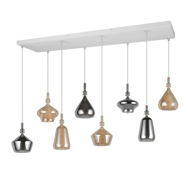 Luminária de teto ALDEA com 8 abajures, diferentes alturas, vidro fumê, lâmpadas excluindo 8x E14 máx. 10W IP20