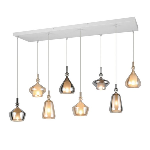 Plafonnier ALDEA avec 8 abat-jours, différentes hauteurs, verre fumé, ampoules non fournies: 8xE14 max. 10W IP20