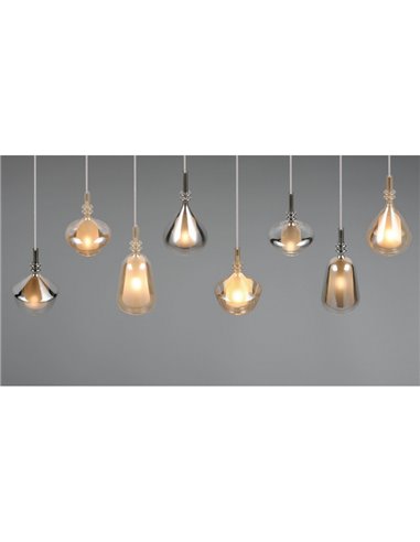 Plafonnier ALDEA avec 8 abat-jours, différentes hauteurs, verre fumé, ampoules non fournies: 8xE14 max. 10W IP20