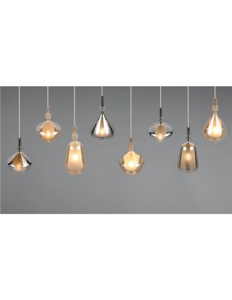 Luminária de teto ALDEA com 8 abajures, diferentes alturas, vidro fumê, lâmpadas excluindo 8x E14 máx. 10W IP20