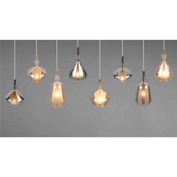 Plafonnier ALDEA avec 8 abat-jours, différentes hauteurs, verre fumé, ampoules non fournies: 8xE14 max. 10W IP20