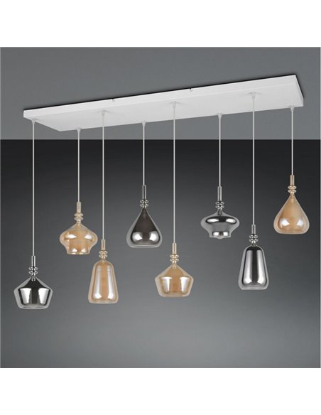 Plafonnier ALDEA avec 8 abat-jours, différentes hauteurs, verre fumé, ampoules non fournies: 8xE14 max. 10W IP20