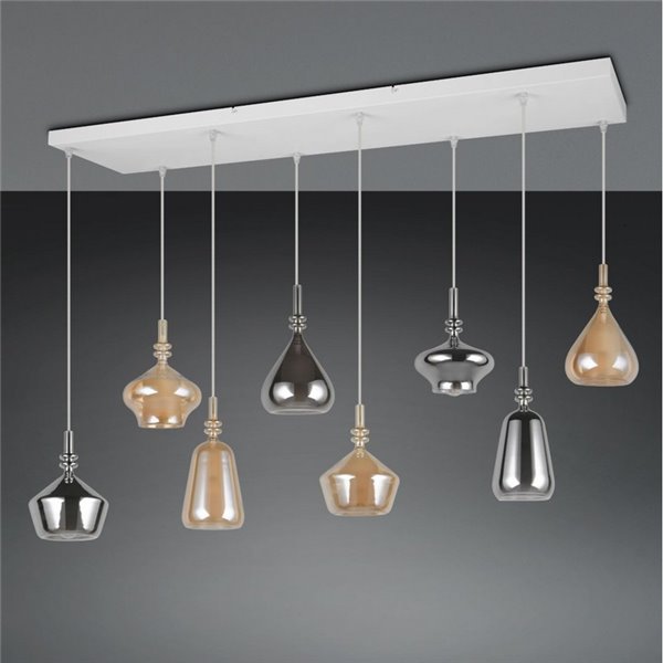 Luminária de teto ALDEA com 8 abajures, diferentes alturas, vidro fumê, lâmpadas excluindo 8x E14 máx. 10W IP20