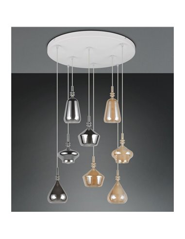 Lámpara de techo con plafón ALDEA 8 pantallas, vidrio ahumado, bombillas excl. 8x E14 max. 10W IP20