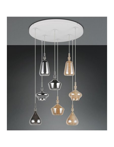 Luminária de teto ALDEA com 8 abajures, vidro fumê, lâmpadas excluindo 8x E14 máx. 10W IP20