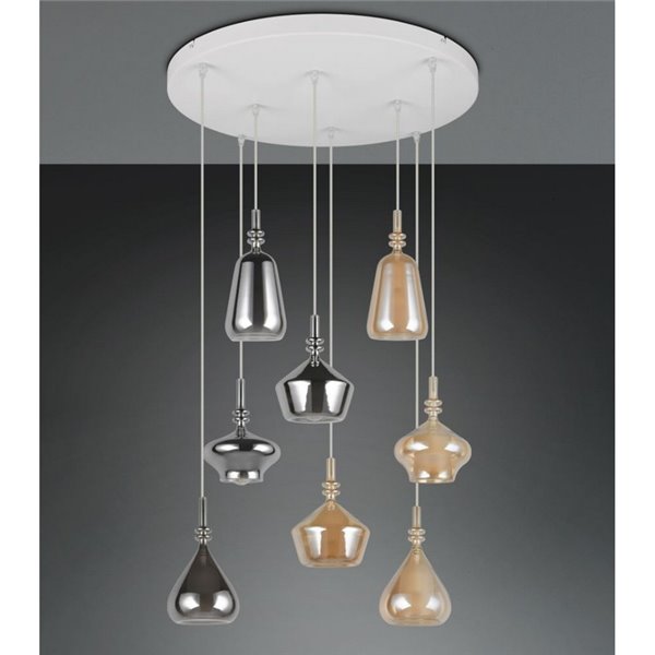 Luminária de teto ALDEA com 8 abajures, vidro fumê, lâmpadas excluindo 8x E14 máx. 10W IP20