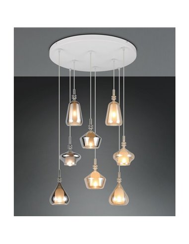 Plafonnier ALDEA avec 8 abat-jours, verre fumé, ampoules non fournies: 8xE14 max. 10W IP20