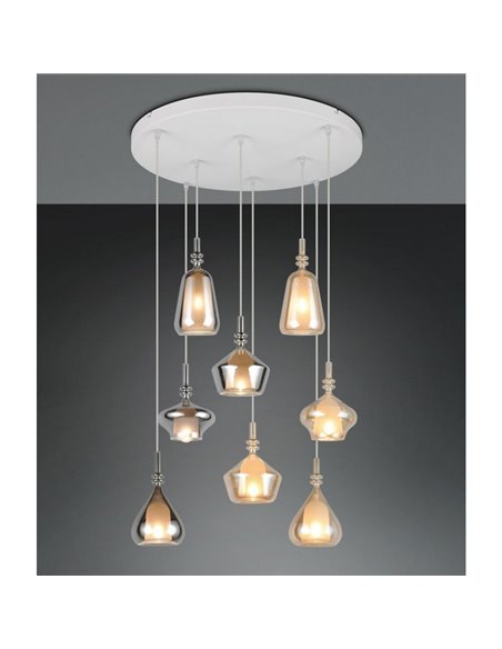 Luminária de teto ALDEA com 8 abajures, vidro fumê, lâmpadas excluindo 8x E14 máx. 10W IP20