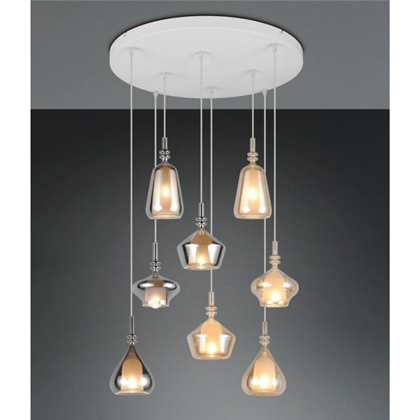 Luminária de teto ALDEA com 8 abajures, vidro fumê, lâmpadas excluindo 8x E14 máx. 10W IP20