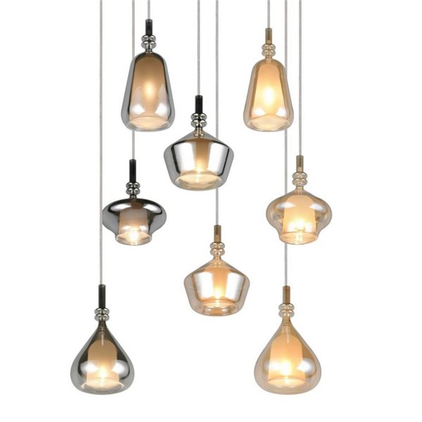 Plafonnier ALDEA avec 8 abat-jours, verre fumé, ampoules non fournies: 8xE14 max. 10W IP20