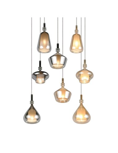 Plafonnier ALDEA avec 8 abat-jours, verre fumé, ampoules non fournies: 8xE14 max. 10W IP20