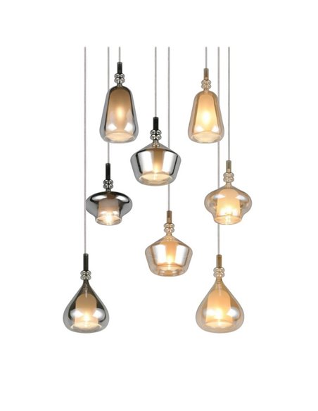 Luminária de teto ALDEA com 8 abajures, vidro fumê, lâmpadas excluindo 8x E14 máx. 10W IP20