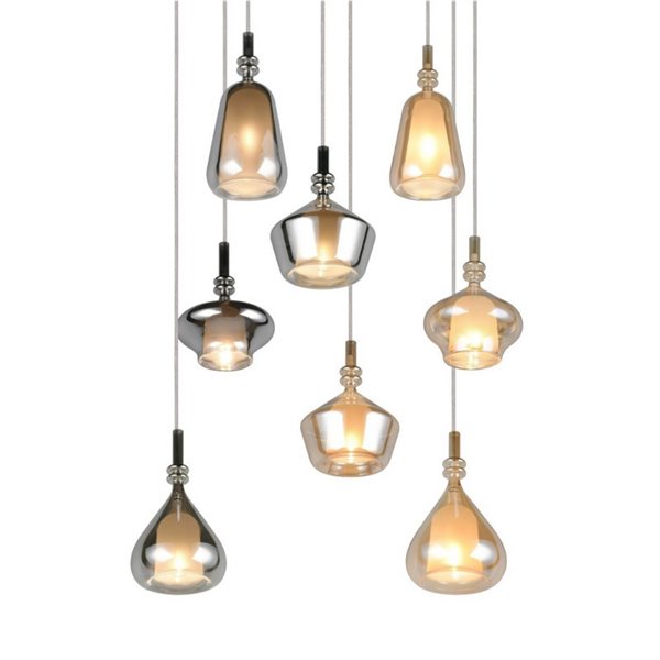 Luminária de teto ALDEA com 8 abajures, vidro fumê, lâmpadas excluindo 8x E14 máx. 10W IP20