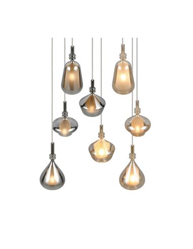 Lámpara de techo con plafón ALDEA 8 pantallas, vidrio ahumado, bombillas excl. 8x E14 max. 10W IP20