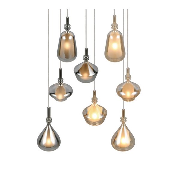 Luminária de teto ALDEA com 8 abajures, vidro fumê, lâmpadas excluindo 8x E14 máx. 10W IP20