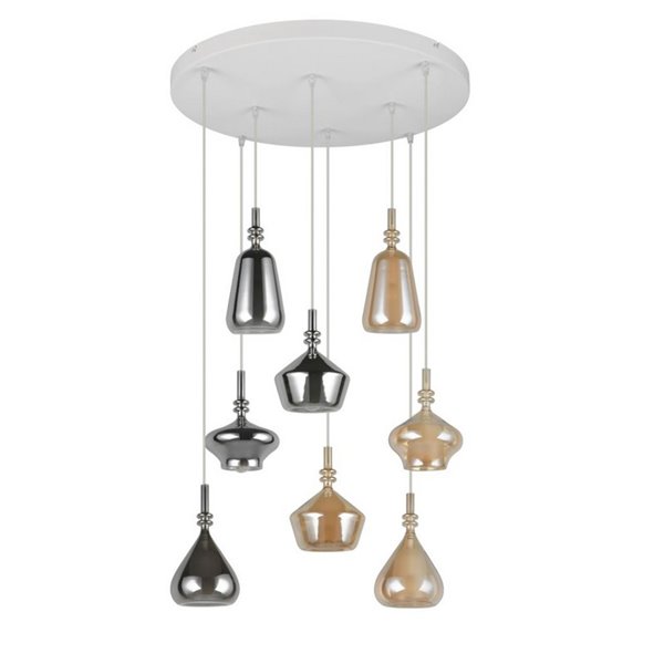 Plafonnier ALDEA avec 8 abat-jours, verre fumé, ampoules non fournies: 8xE14 max. 10W IP20