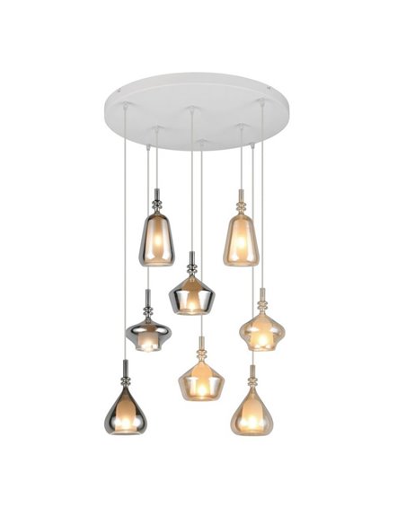 Lámpara de techo con plafón ALDEA 8 pantallas, vidrio ahumado, bombillas excl. 8x E14 max. 10W IP20