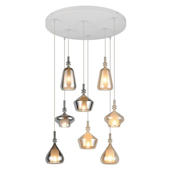 Lámpara de techo con plafón ALDEA 8 pantallas, vidrio ahumado, bombillas excl. 8x E14 max. 10W IP20