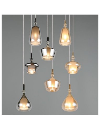 Plafonnier ALDEA avec 8 abat-jours, verre fumé, ampoules non fournies: 8xE14 max. 10W IP20