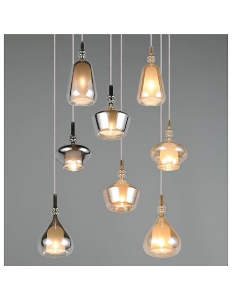 Plafonnier ALDEA avec 8 abat-jours, verre fumé, ampoules non fournies: 8xE14 max. 10W IP20